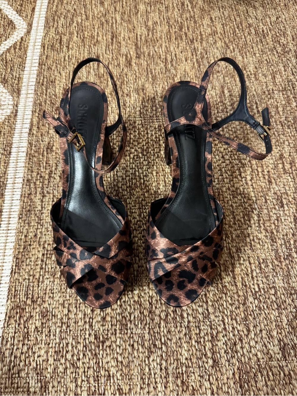 Schutz Keefa Leopard Satin Platform Heels - size 8.5